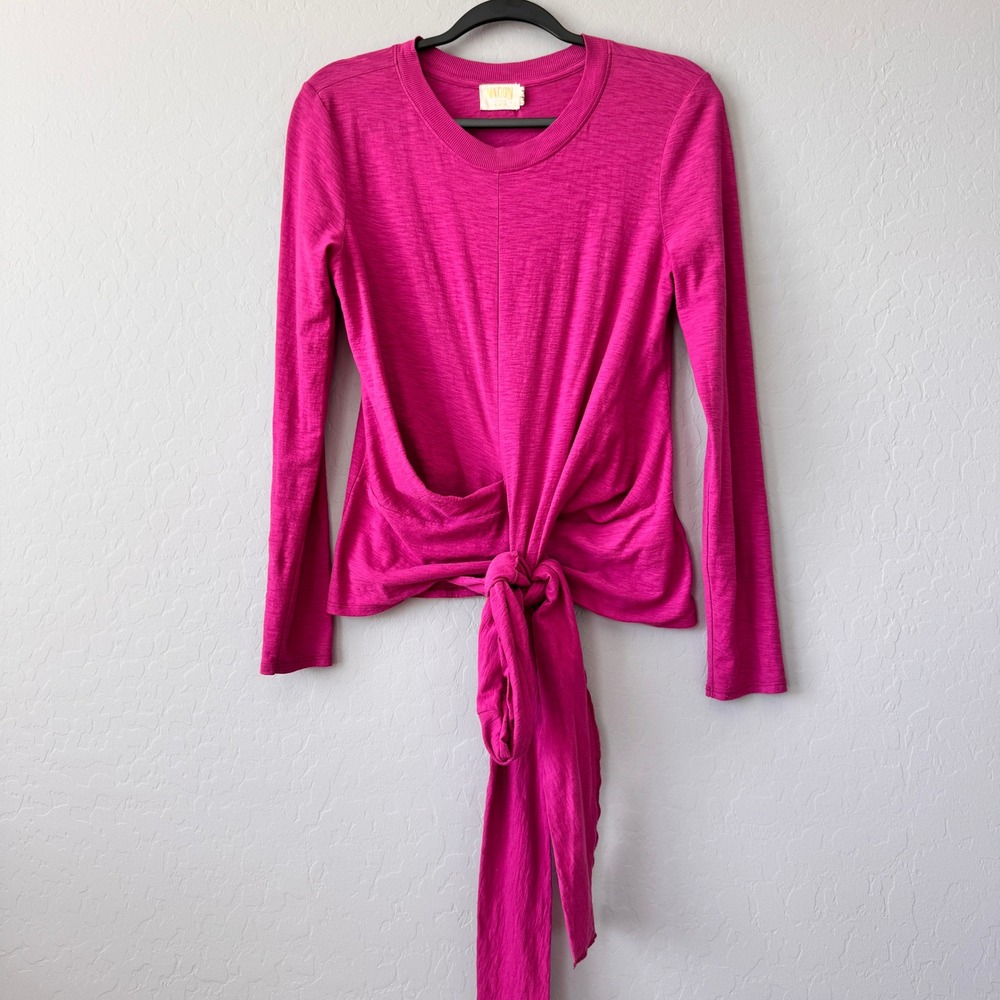 Nation LTD Tie-Front Long Sleeve Top Casual‎ Everyday Fuchsia Pink M